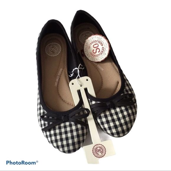 SO Black Gingham Boat Ballet Flats New